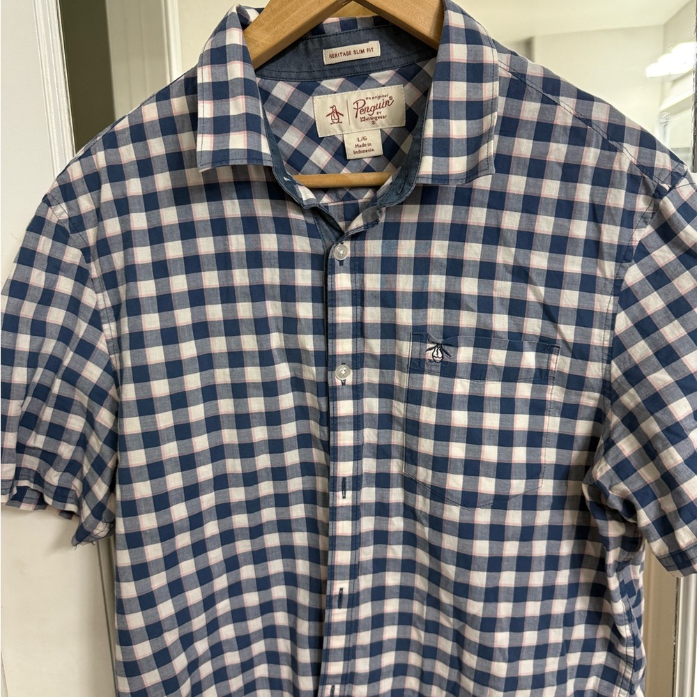 Original Penguin Blue and White Gingham Button Down Shirt